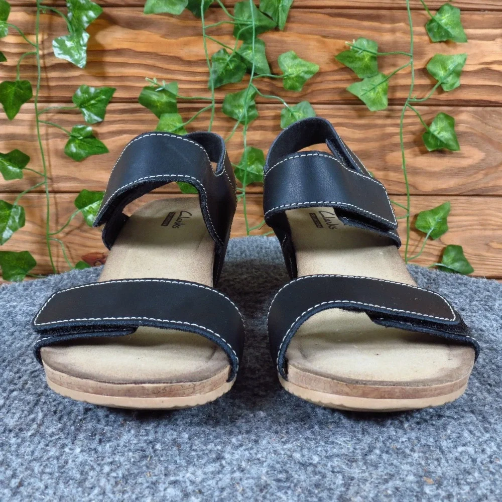 Clarks‎ Collection Alto Madi Women Wedge Sandal 5 Comfort Black Leather 26107127
